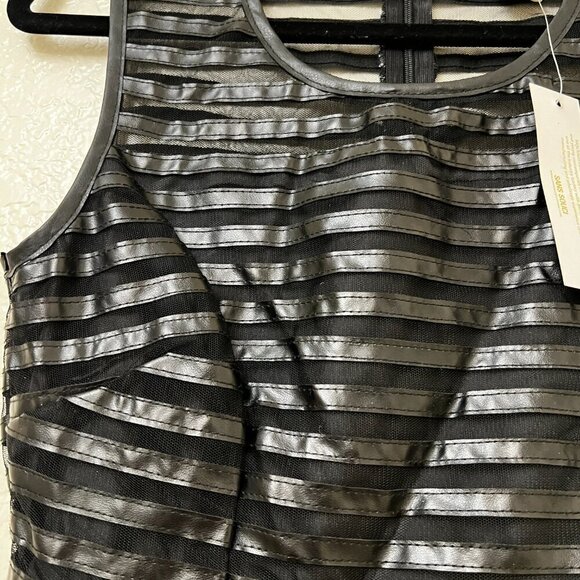 Sans Souci Sleeveless Fit Flare Faux Leather & Mesh Dress Cocktail‎ Small NWT - Picture 5 of 11